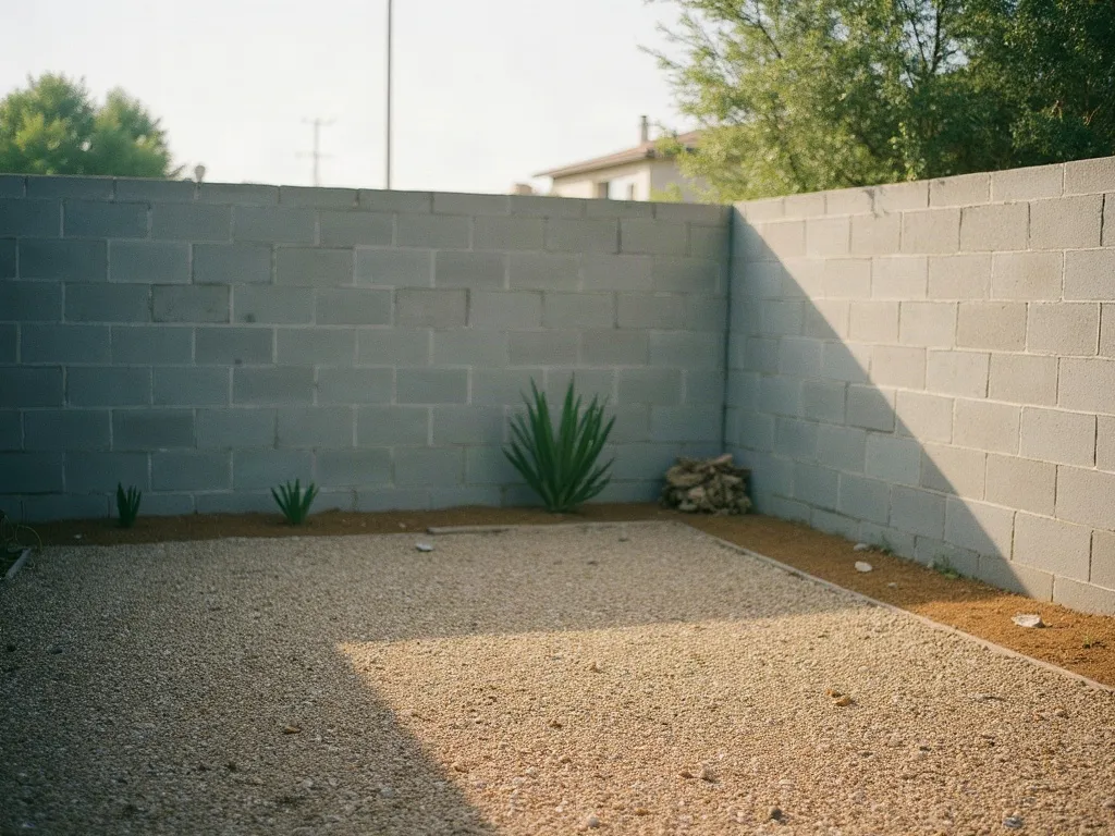 The same yard cleared, with the gravel raked clean
